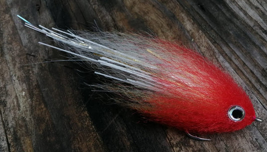 Red head fly, 6 inch peacock bass streamer in red and white